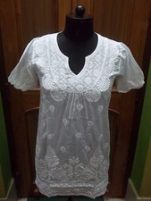 TERRY RUBIA XS 36 BLOUSE ETHNIC CHIKAN EMBROIDERY HANDMADE TOP KURTA KURTI TUNIC