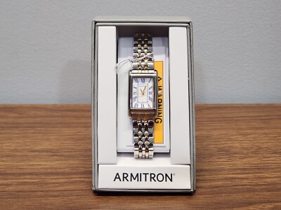 Armitron Women's Two-Tone Stainless & Gold Square Watch Analog 75/5935 ~ NIB
