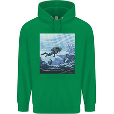 A Deep Sea Scuba Diver Diving Mens 80% Cotton Hoodie