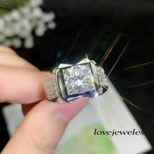 2.12CT Lab-Created Round Cut Diamond Men's Engagement Wedding Ring 925 Silver