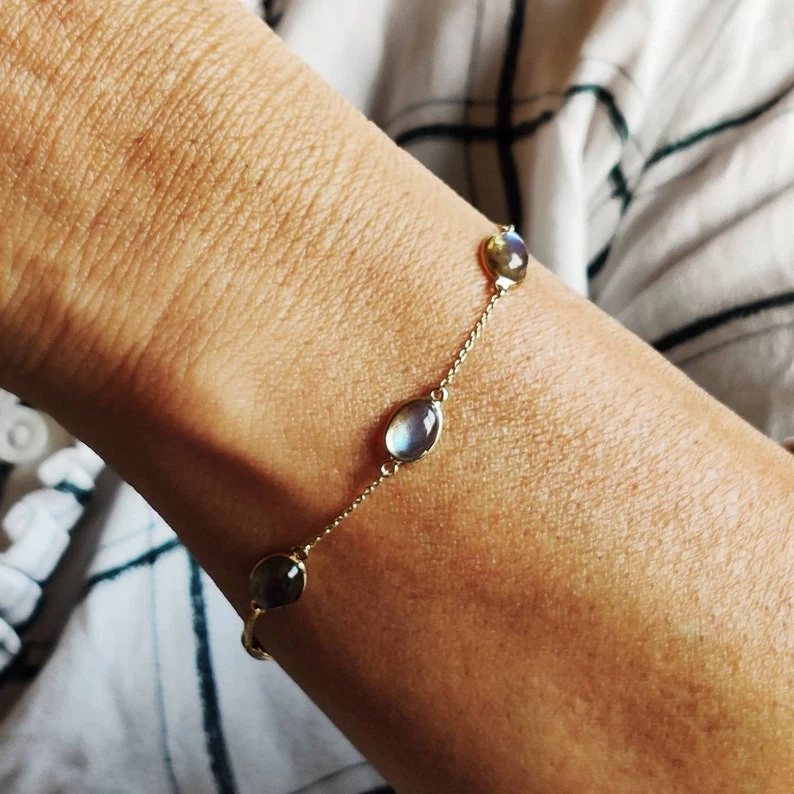 Labradorite Gemstone Cable Chain Bracelet 925 Sterling Silver Gift For Her - Image 2 of 4