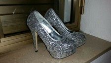 Scarpe donna eleganti, decolletè, colore argento, tacco, paillettes, numero 39
