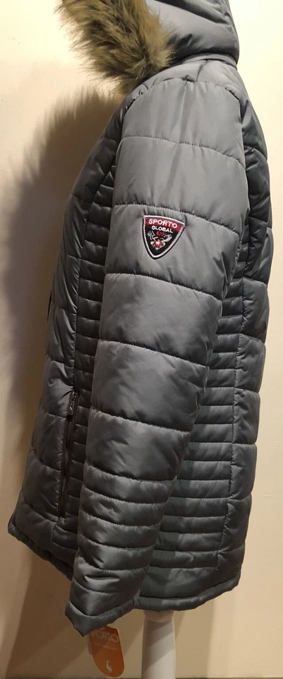 Nuevo abrigo Sporto para mujer talla pequeña gris acolchado resistente al agua capucha extraíble Foto 3 de 4