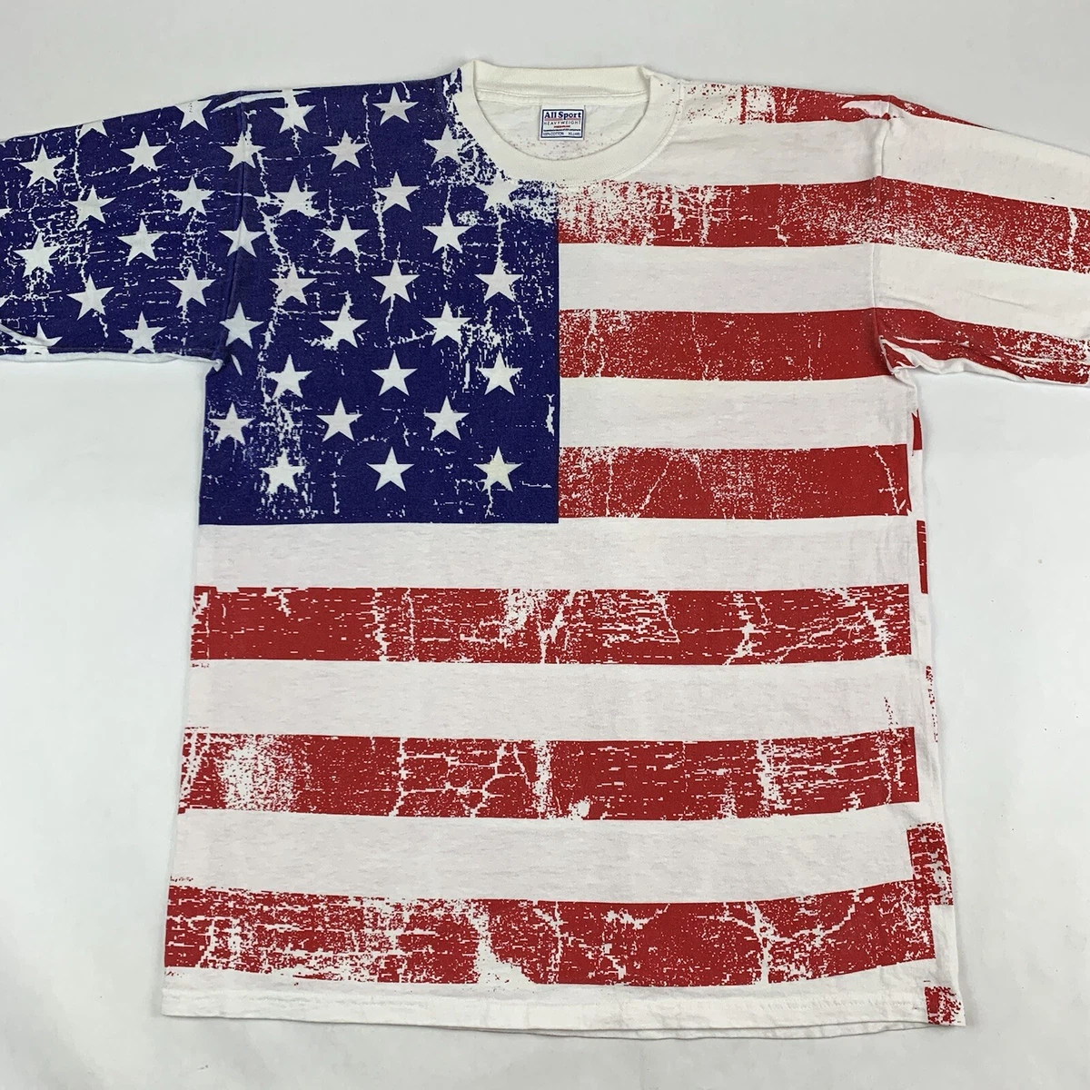 VTG 90s USA American Flag All Over Print Tee T-Shirt Mens XL X-Large Star  Stripe