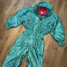 1980s Ski Suit Snowsuit One Piece Degre 7 Snow Bib Iridescent Vintage Womens 10