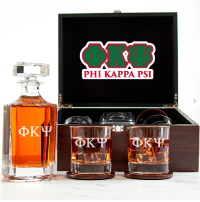 Phi Kappa Psi - Fraternity Decanter and 2 Glasses In Wood Box Set
