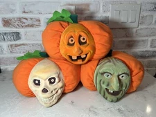 Rare Stuffins 1997 Halloween Jack-O-Lantern, Witch, Skeleton With Flocked Face