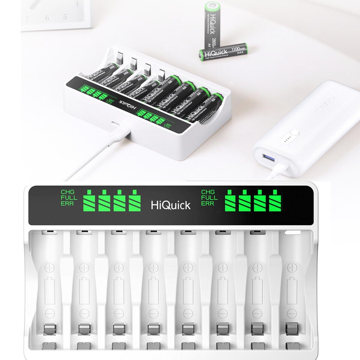HiQuick 8-Slot USB Battery Charger with LCD for Ni-MH Ni-CD AAA AA Batteries-image