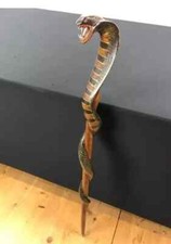 Wooden walking stick hand carved cobra snake handmade walking cane