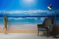 Image of 3D Ocean Beach Spray Cloud Sun Wallpaper Mural Photo Wall Sticker