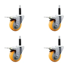 3.5 Inch SS Yellow Poly Swivel 3/4 Inch Expanding Stem Caster Set Brake