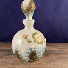 1800s Blue BROWN GREEN MILK GLASS BARBER PERFUME VANITY BOTTLE HAND PAINTED — photo 5