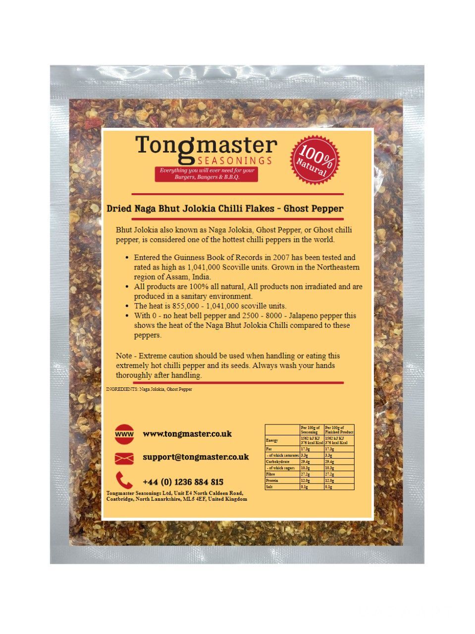 Dried Naga Bhut Jolokia (Ghost Pepper) Chilli Flakes - 50g