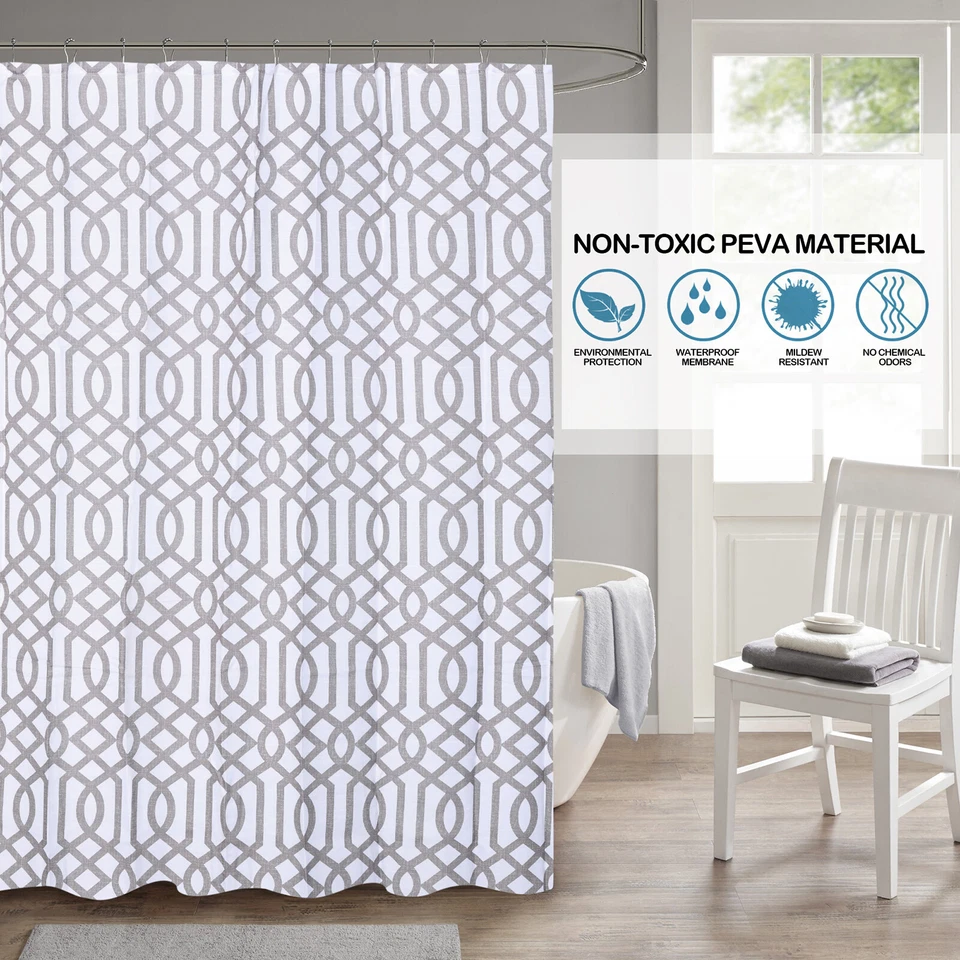 Сверхпрочные тканевые занавески для душа 70 x 72 дюйма с 12 умственными крючками водонепроницаемые и моющиеся - Изображение 4 из 4