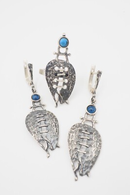 Art Studio Modern Brutalist abstract sterling silver blue cabochon