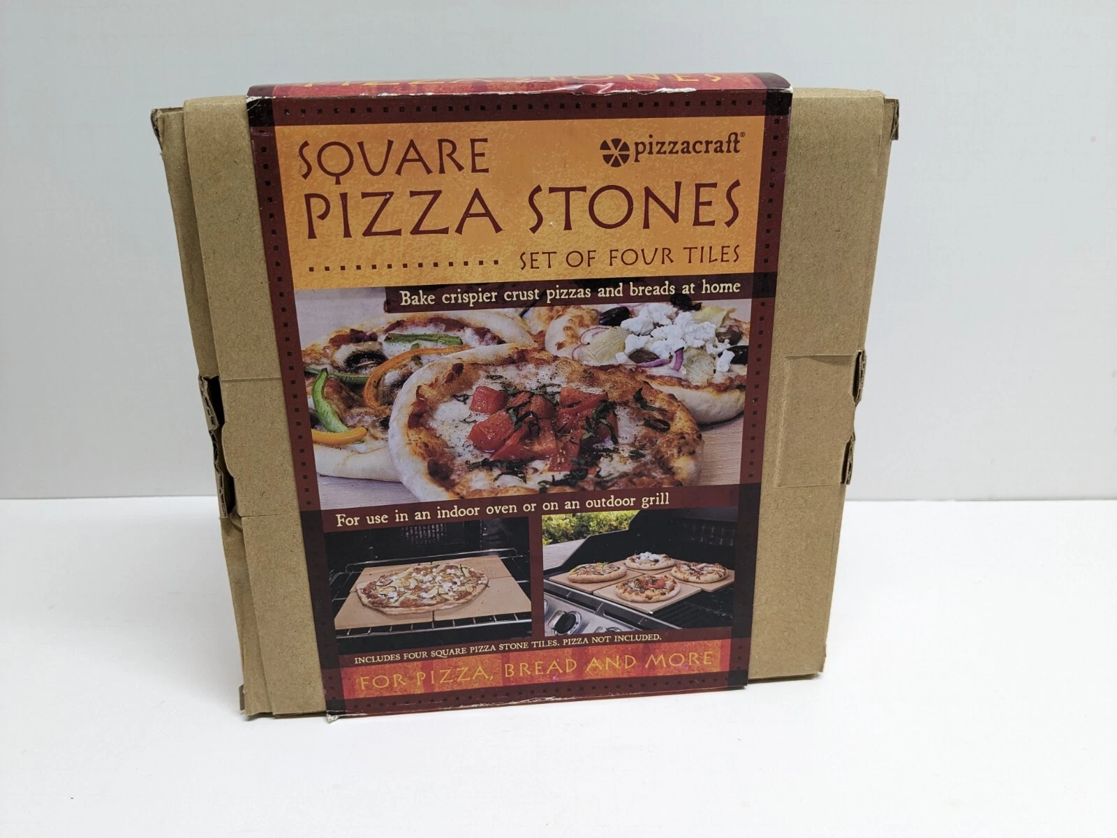 Pizzacraft PC0103 7.5" Square Thermabond Mini Baking, Set of 4 Pizza Stones NIB