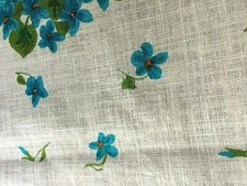 Linen Tablecloth Off White With Blue & Green Flowers. 52"x50".