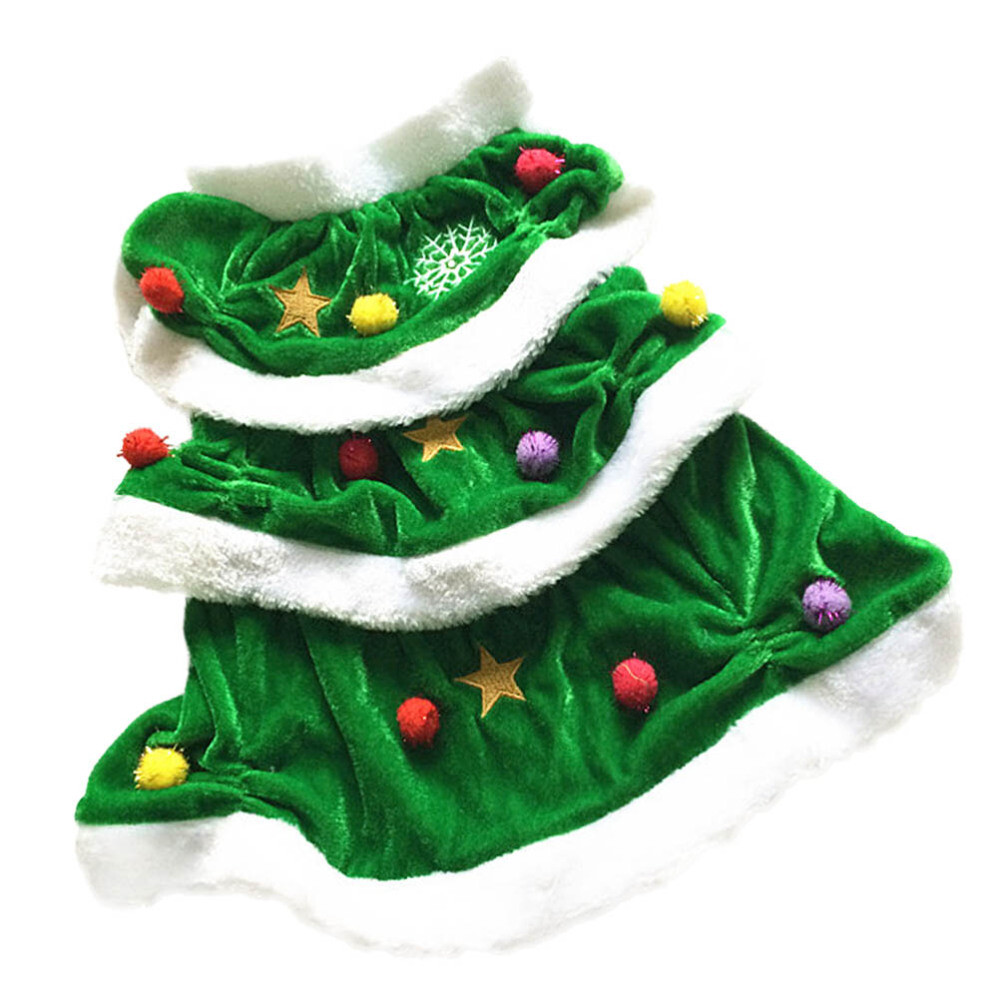 christmas tree dog dress Dog Christmas Tree Cosplay Dresses Puppy Dress with Hairball and Stars Puppy Fuzzy Clothes
