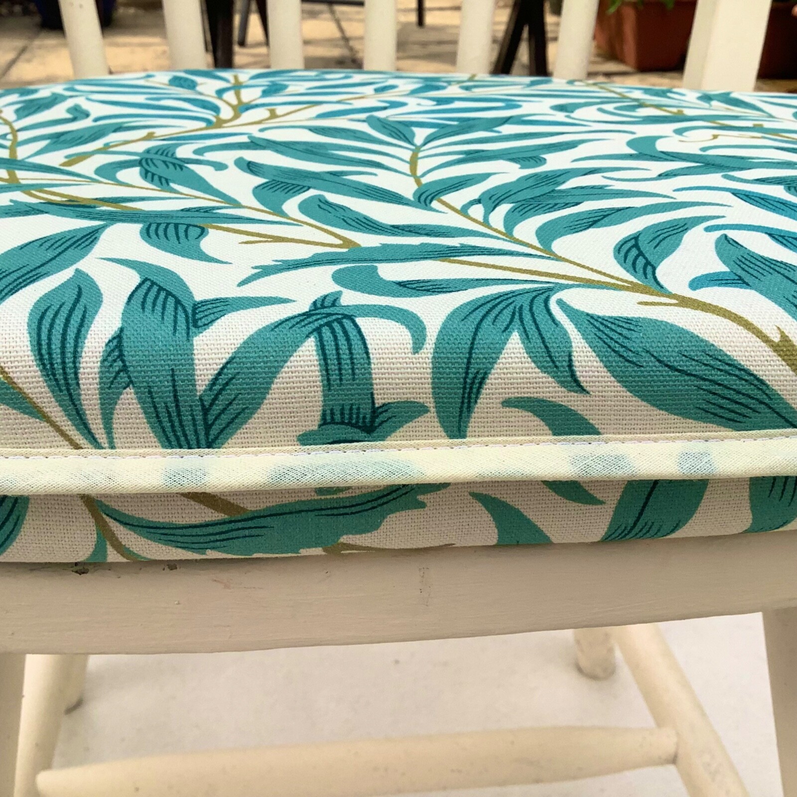 WILLIAM MORRIS WILLOW BOUGH TEAL SPINDLE BACK CHAIR SEAT PADS 17" WIDEX