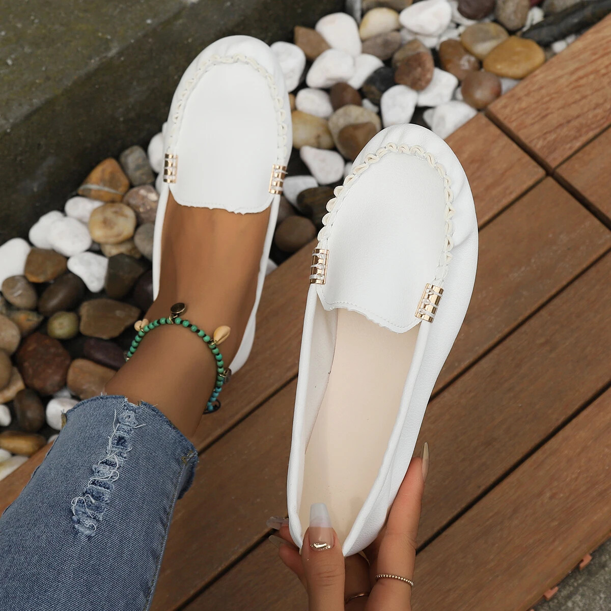ALEXACHUNG シルバー メタリック　ローファー　37 Women Shoes Slip On Loafers For Ballet Flats Women Flat