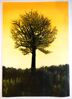 Original Oil Painting  Chestnut Tree Sunset Landscape Nature Art on Canvas