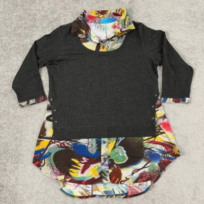 Parsley & Sage Blouse Womens Large Gray Piper Geometric Abstract Tunic Top 3/4