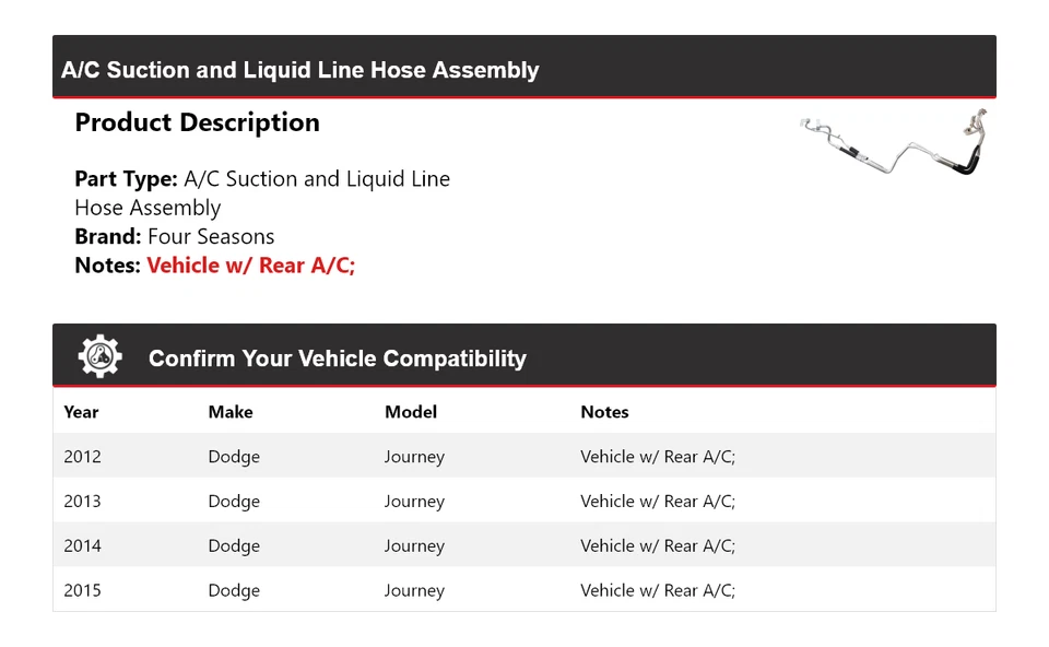 Conjunto de manguera de línea líquida y succión de aire acondicionado Dodge Journey 2012-2015 4 estaciones Foto 2 de 4