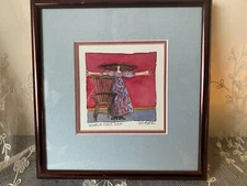 Lezlie Lenz Original Watercolor Painting "Windsor Chair Visit" Matted & Framed