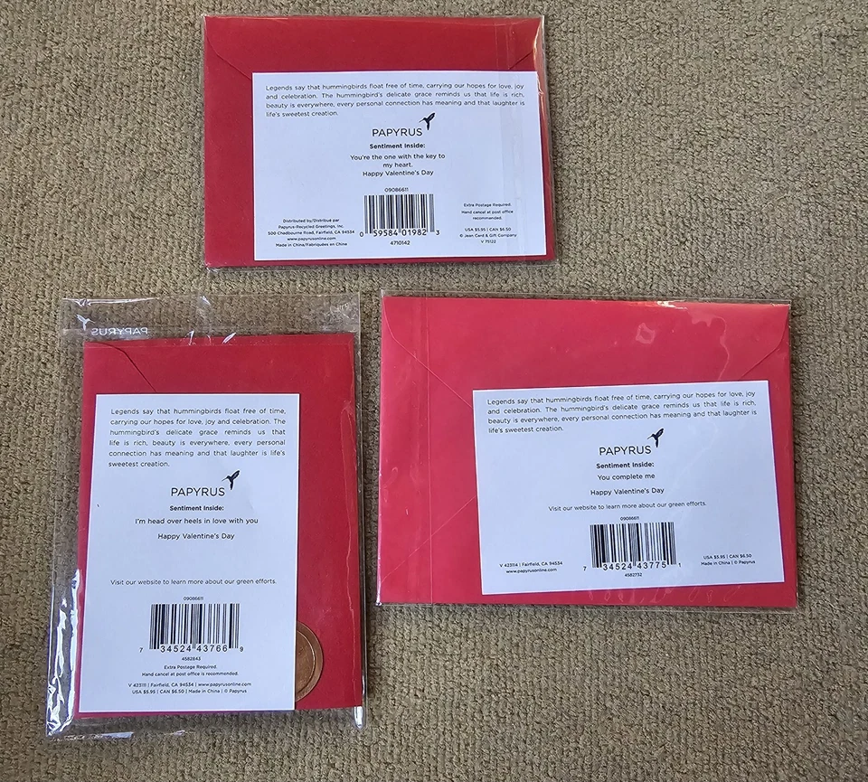 3 New Papyrus Valentine's Day Cards In Wrap - Image 2 of 2