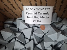 1-1/2 x 1-1/2 TET Pyramid Ceramic Vibratory  Tumbling Media 25 LBS