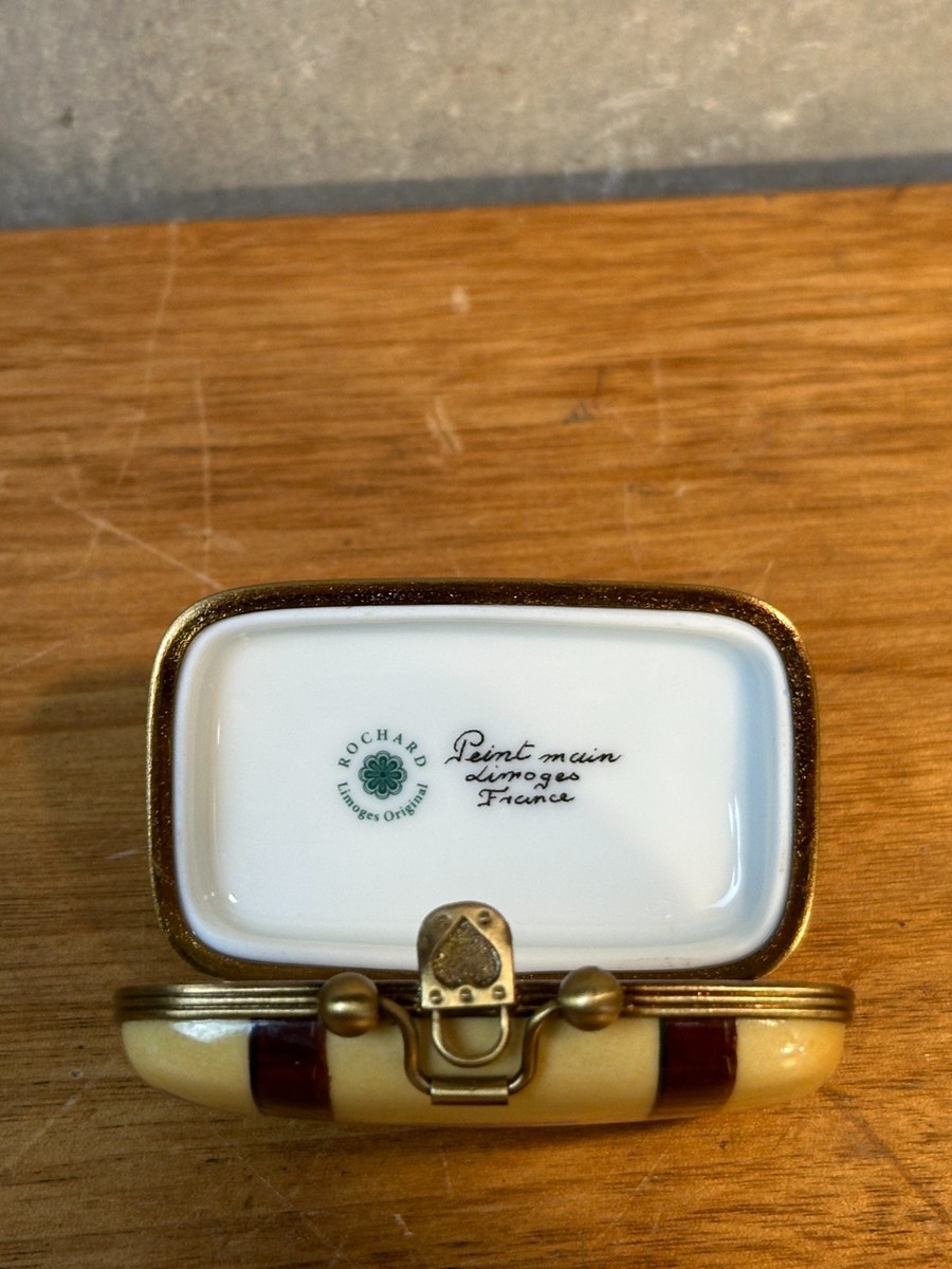 Rochard Limoges France Hand Painted Travel Suitcase Trinket Box