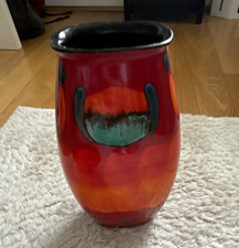 Poole Pottery SB Hand Painted Abstract Ceramic Vase Red Orange Black