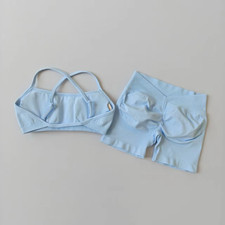 2pcs Seamless Sports Bra And High Waisted Shorts Set Workout Gym Wear For Women