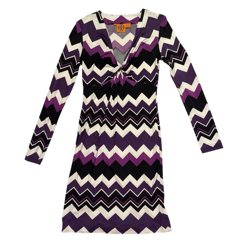 Abito midi Tory Burch Slinky manica lunga 100% seta taglia small scollo a V aderente