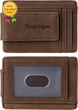 Toughergun Slim Minimalist Wallet for Men with Magnetic Money Clip Leather Walle