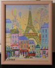 OIL PAINTING PARIS EIFFEL TOWER MODERN POP ART SIGNED CANVAS 1994