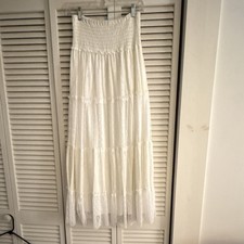 Pronto White Lace Ruffle Layered Polka Dot A-Line Long Skirt Bohemian L