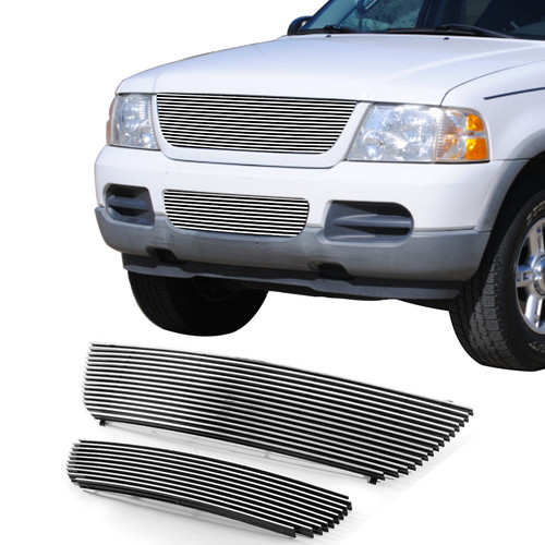 Fits 2002-2005 Ford Explorer Front Upper Bumper Silver Billet Grille Insert 