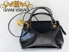 Authentic Vintage Gianni Versace Sunburst 2Way Black Leather Bag Italy 90s