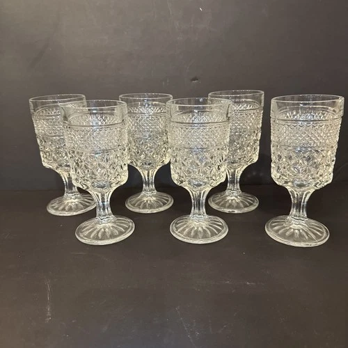8 Vintage MCM Anchor Hocking Wexford Water Iced Tea Stemmed Goblets 6 5/8" Tall