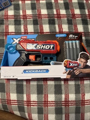 Zuru X-Shot Kickback Dart Blaster Red  Foam Ammo Toy Gun 8 Darts Shoots 98 Feet