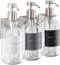 Shower Shampoo Dispenser Wall Mounted   3 Refillable 16.9 Oz Clear Bottles with