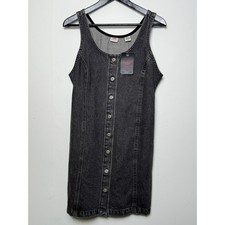 Levis Womens Button Front Denim Mini Dress Washed Black Sleeveless Size S NWT