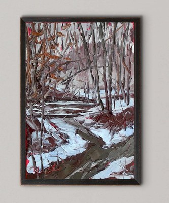 8x6  Contemporary Expressionist Snowy Winter Forest Original Art Oil Painting