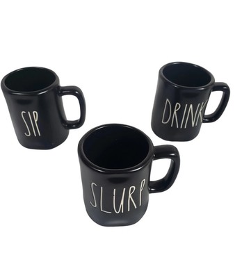 Rae Dunn Artesian Collection Matte Black Sip Drink Slurp 4oz Small Mini Mugs God