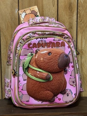 Girls 3 Piece Capybara Backpack With Lunchbox And Pencil Case