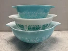 Vintage Set 3 Pyrex Amish Butterprint Cinderella Mixing Nesting Bowls Turquoise