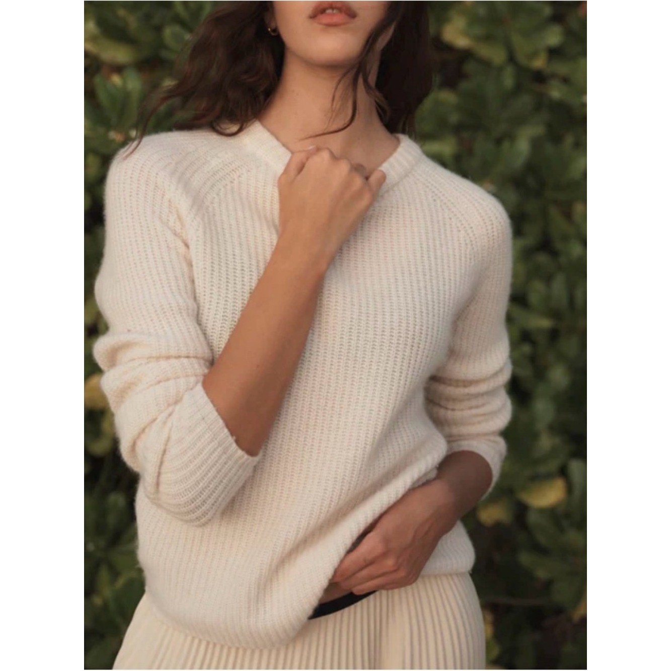 Jenni Kayne 100% Cashmere Fisherman Sweater ivory cream oat color luxury M