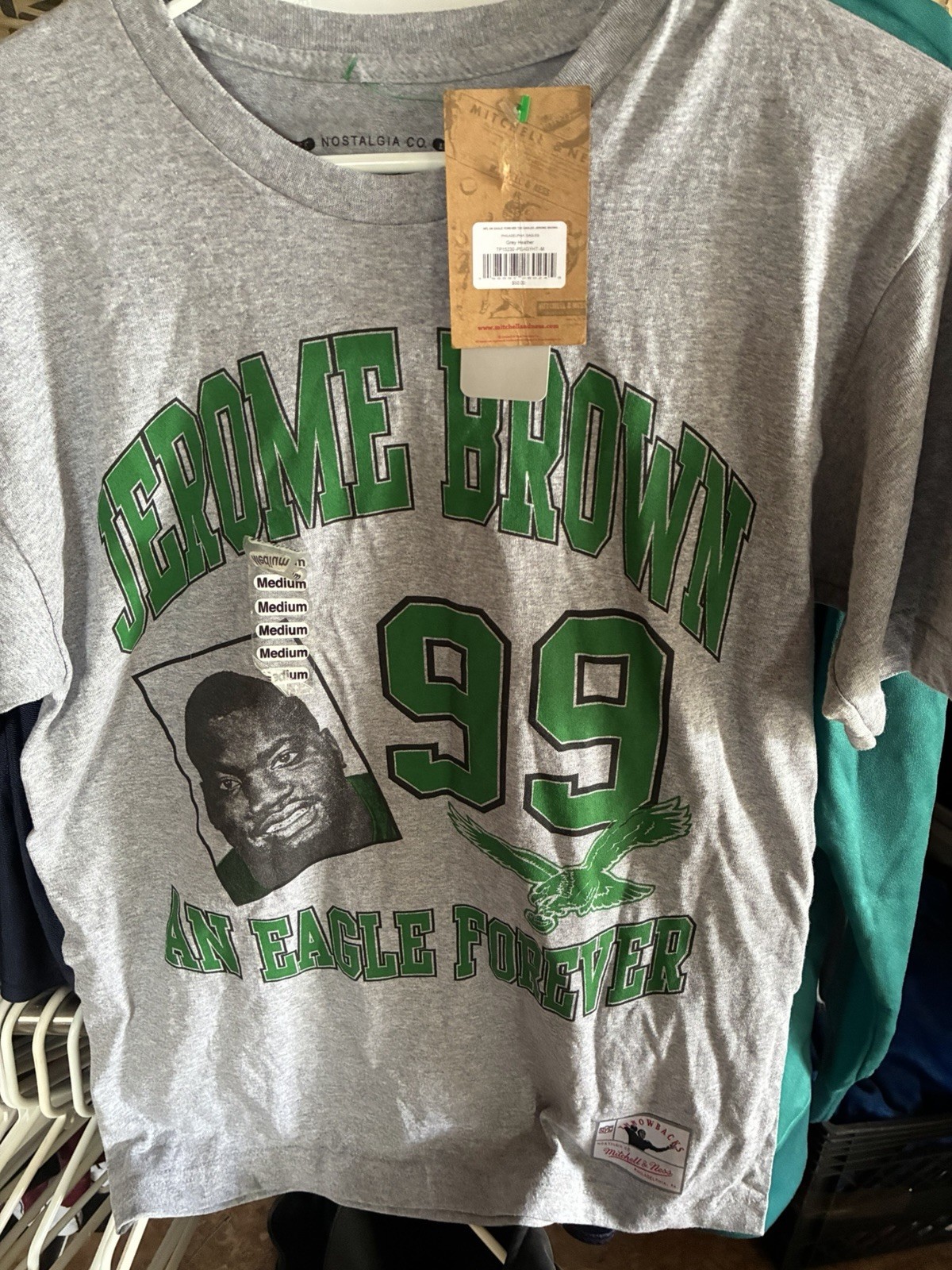 Mitchell & Ness Philadelphia Eagles Jerome Brown Forever T Shirt M Grey NWT
