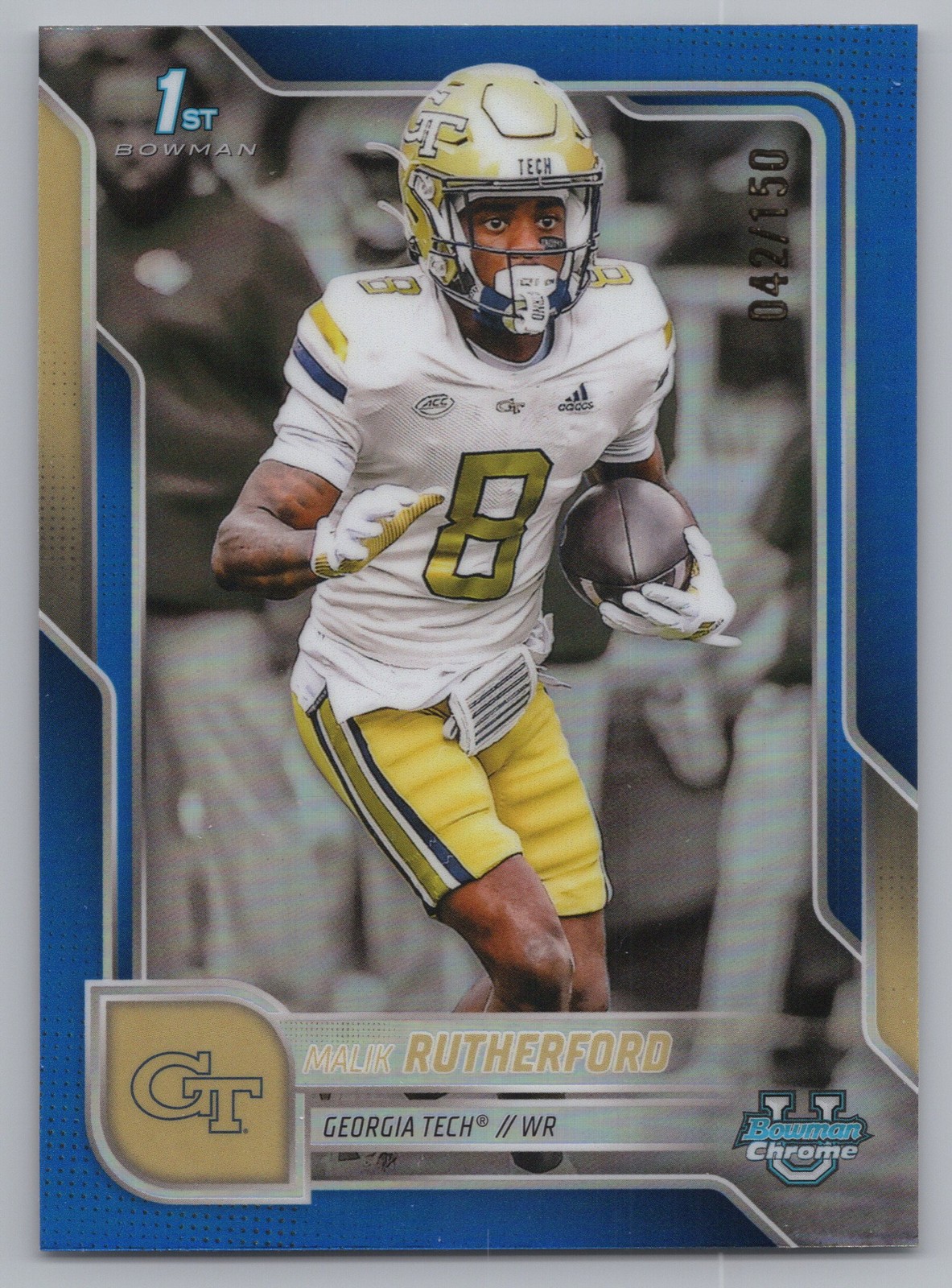 2025 Bowman University Chrome #23 Malik Rutherford 1st Blue Refractor #/150